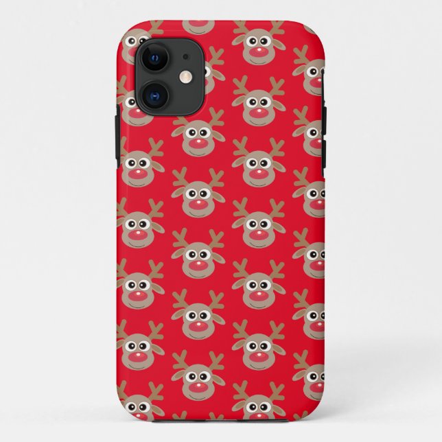 Niedlich Rentier Cartoon Pattern Weihnachten Roter Case-Mate iPhone Hülle (Rückseite)