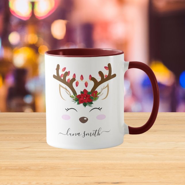 Niedlich Rentier Frohe Weihnachtsgeschenk Maroon K Tasse (Von Creator hochgeladen)
