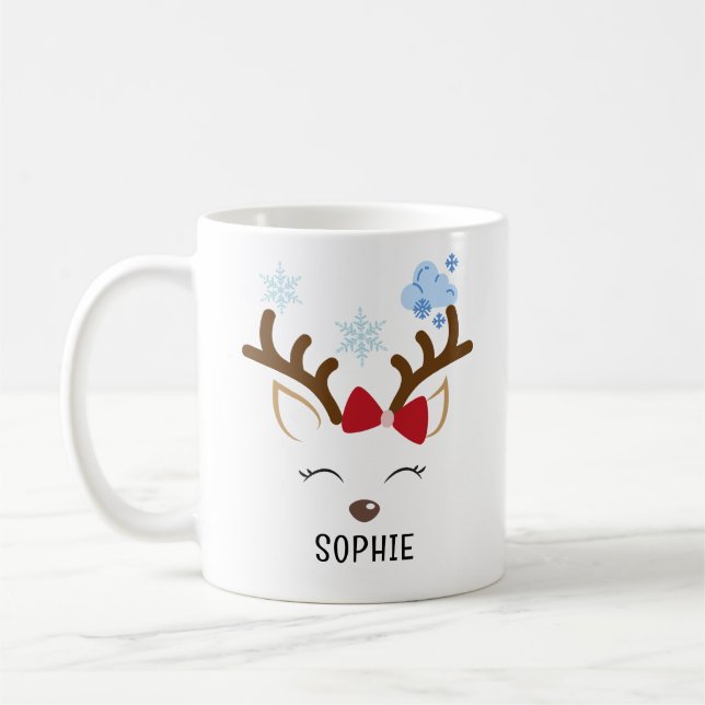 Niedlich Rentier Personalisierter Name Weihnachten Kaffeetasse (Links)