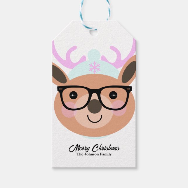 Niedlich Rentier Weihnachts-Party Scarf Hat Brille Geschenkanhänger (Vorderseite)