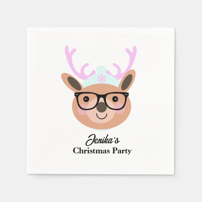 Niedlich Rentier Weihnachts-Party Scarf Hat Brille Serviette (Vorderseite)