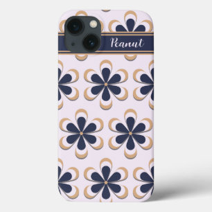 Niedlich Retro 70er Blume Power Navy-Barely Pink Case-Mate iPhone Hülle