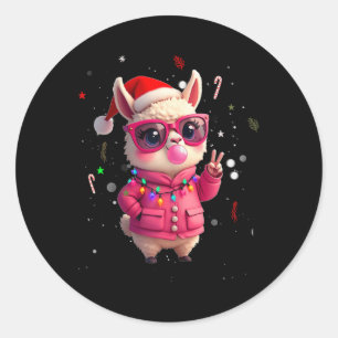 Niedlich Retro Alpaca Weihnachtsblase Gum Gir Runder Aufkleber