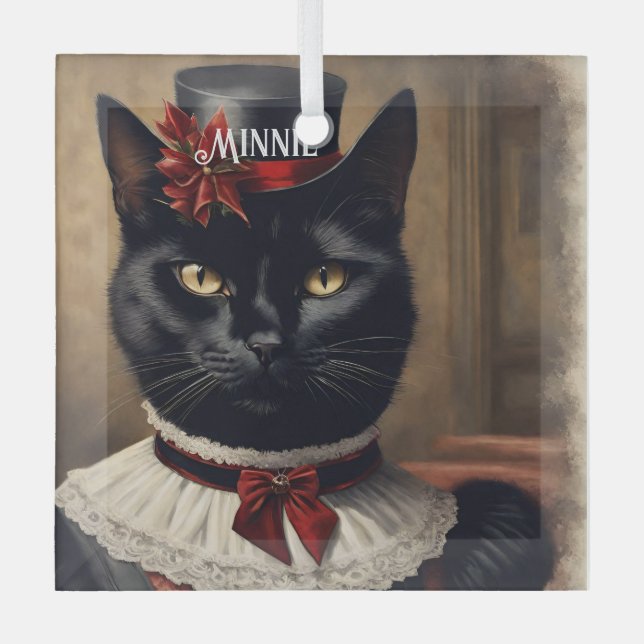 Niedlich Retro Black Cat Christmas Ornament Aus Glas (Vorderseite)