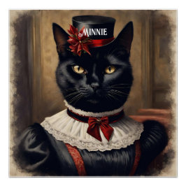 Niedlich Retro Black Cat Christmas Poster