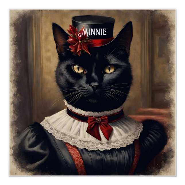 Niedlich Retro Black Cat Christmas Poster (Vorderseite)