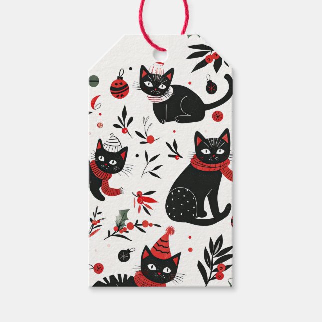 Niedlich Retro Black Cats Weihnachten Geschenkanhänger (Vorderseite)
