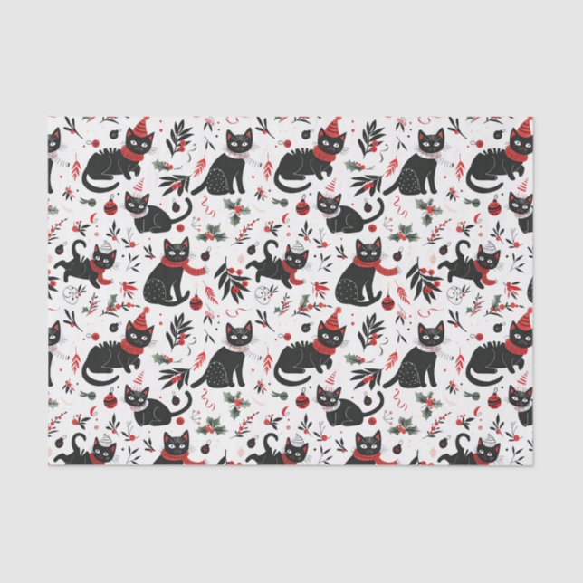 Niedlich Retro Black Cats Weihnachten Seidenpapier (Vorderseite)