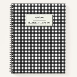 Niedlich Retro Black Gingham Kariertes Personalisi Notizbuch
