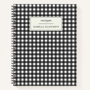 Niedlich Retro Black Gingham Kariertes Personalisi Notizbuch