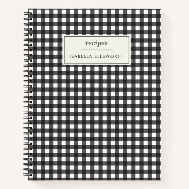 Niedlich Retro Black Gingham Kariertes Personalisi Notizbuch (Vorderseite)