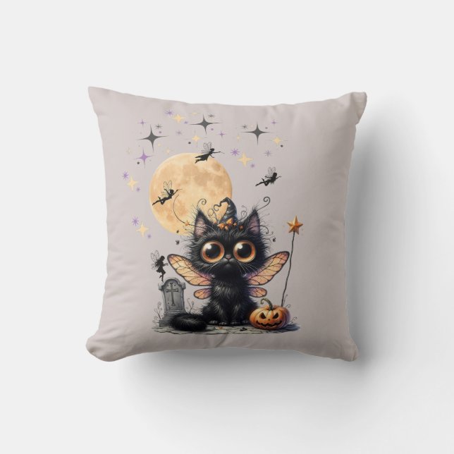 Niedlich Retro Black Wide Mit Augen Fairy Kitten H Kissen (Vorderseite)