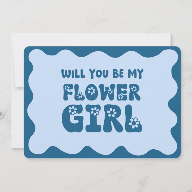 Niedlich Retro Blue Be My Flower Girl Vorschlag Karte (Vorderseite)
