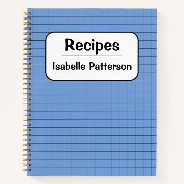Niedlich Retro Blue Gingham Kariertes Personalisie Notizbuch (Vorderseite)