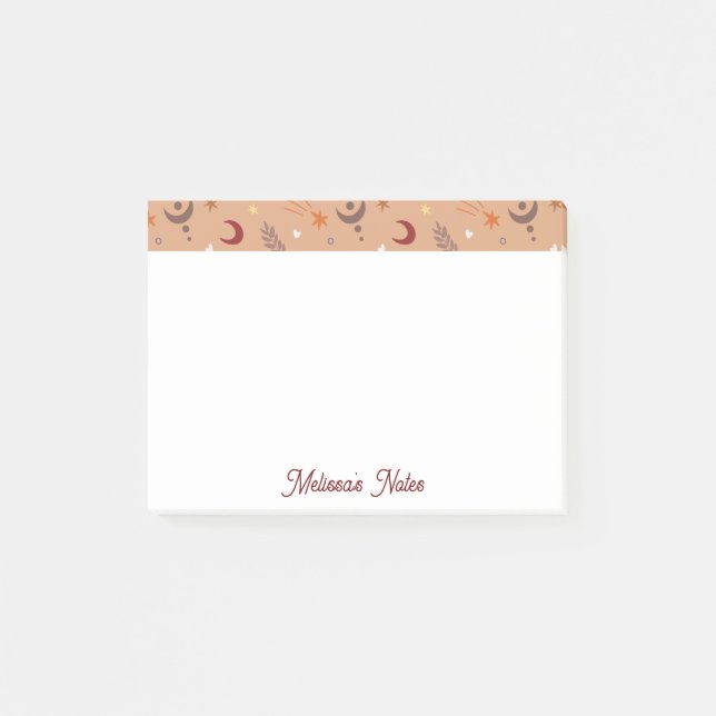 Niedlich Retro Brown Boho Whimsise Name Personalis Post-it Klebezettel (Vorderseite)