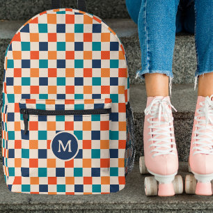 Niedlich Retro-Checkerboard Monogram Navy Orange A Bedruckter Rucksack