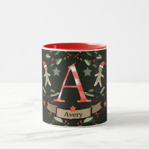 Niedlich Retro Christmas Monogram "A" mit Namen Tasse