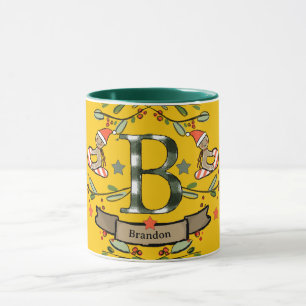 Niedlich Retro Christmas Monogram "B" mit Namen Tasse