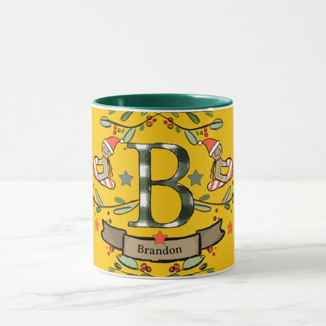 Niedlich Retro Christmas Monogram "B" mit Namen Tasse (Zentrum)