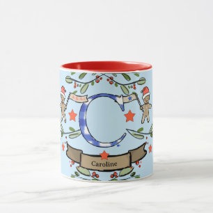 Niedlich Retro Christmas Monogram "C" mit Namen Tasse