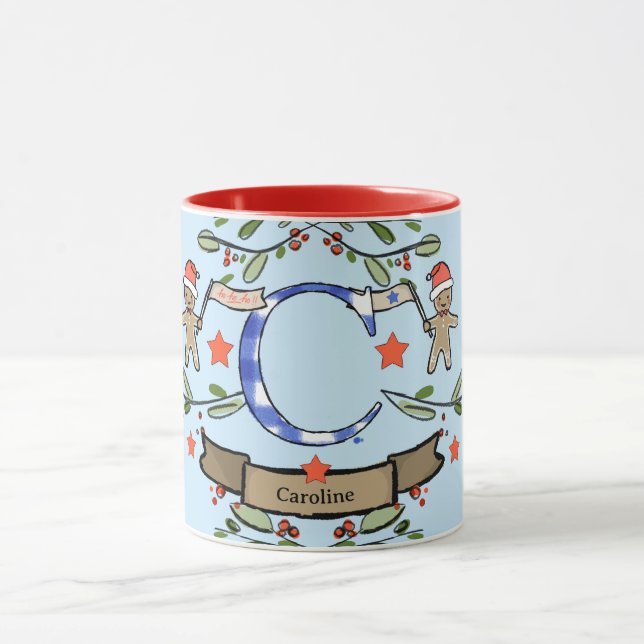 Niedlich Retro Christmas Monogram "C" mit Namen Tasse (Zentrum)