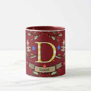 Niedlich Retro Christmas Monogram "D" mit Namen Tasse