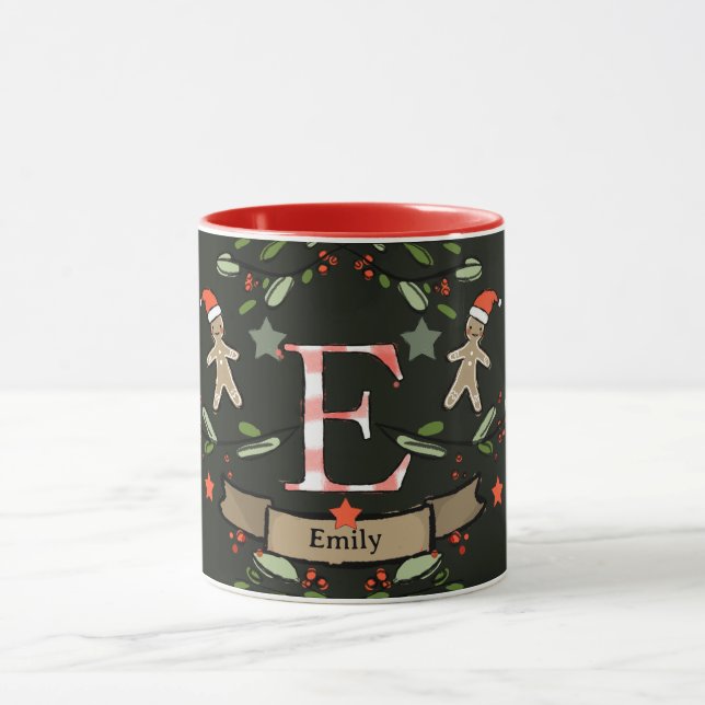 Niedlich Retro Christmas Monogram "E" mit Namen Tasse (Zentrum)