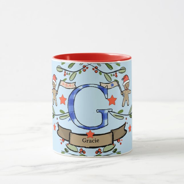 Niedlich Retro Christmas Monogram "G" mit Namen Tasse (Zentrum)