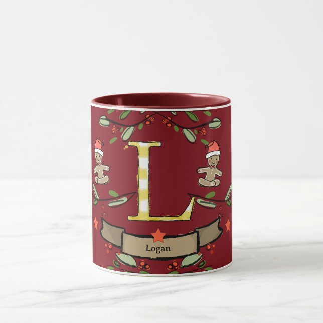 Niedlich Retro Christmas Monogram "L" mit Namen Tasse (Zentrum)