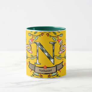 Niedlich Retro Christmas Monogram "N" mit Namen Tasse