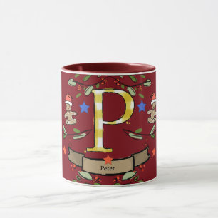 Niedlich Retro Christmas Monogram "P" mit Namen Tasse