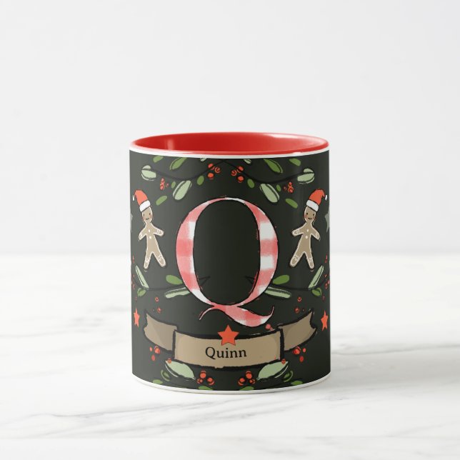 Niedlich Retro Christmas Monogram "Q" mit Namen Tasse (Zentrum)