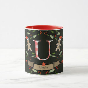 Niedlich Retro Christmas Monogram "U" mit dem Name Tasse