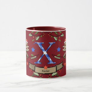 Niedlich Retro Christmas Monogram "X" mit Namen Tasse