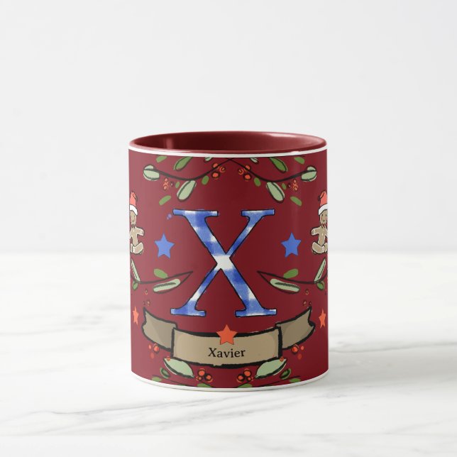 Niedlich Retro Christmas Monogram "X" mit Namen Tasse (Zentrum)