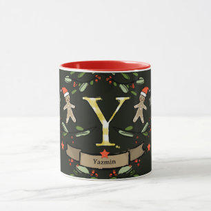 Niedlich Retro Christmas Monogram "Y" mit Namen Tasse