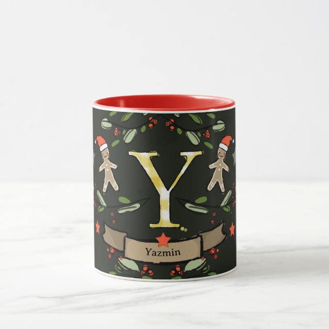 Niedlich Retro Christmas Monogram "Y" mit Namen Tasse (Zentrum)