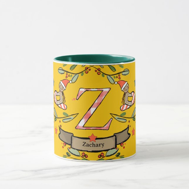 Niedlich Retro Christmas Monogram "Z" mit Namen Tasse (Zentrum)