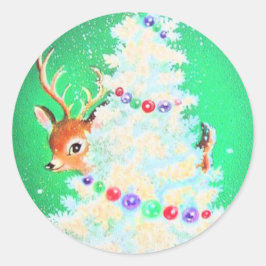 Niedlich Retro Christmas Peking Baby Deer Runder Aufkleber