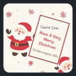 Niedlich Retro Christmas Santa Quadratischer Aufkleber<br><div class="desc">Niedliche Santas hoffen, dass Sie "ein sehr frohes Weihnachtsfest" haben. Sie sind fröhliche Typ, die alle in ihren roten Weihnachtsstatusoutfits und fließenden weißen Bärten gekleidet sind und uns vom Winterschnee auf diesem Urlaubsaufkleber ein fröhliches Willkommen schwingen. Diese liebenswerten Figuren sind lustige Retro-Cartoon-Figuren. Der gesamte Text ist editierbar, inklusive "Santa Says"....</div>