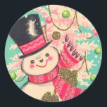 Niedlich Retro Christmas Snowman Runder Aufkleber<br><div class="desc">Niedlich Vintag Retro Weihnachten Snowman Classic Round Sticker.</div>