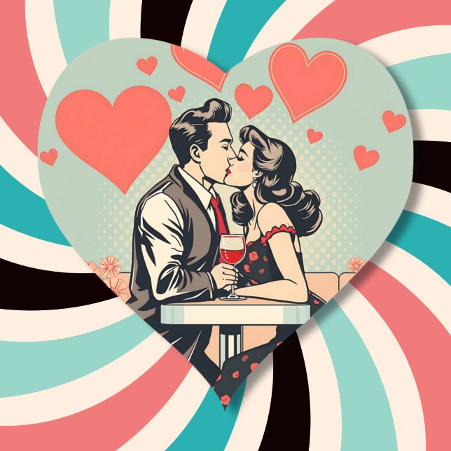 Niedlich Retro Couple Kissing Pop Kunst und Kultur Herz-Aufkleber (Von Creator hochgeladen)