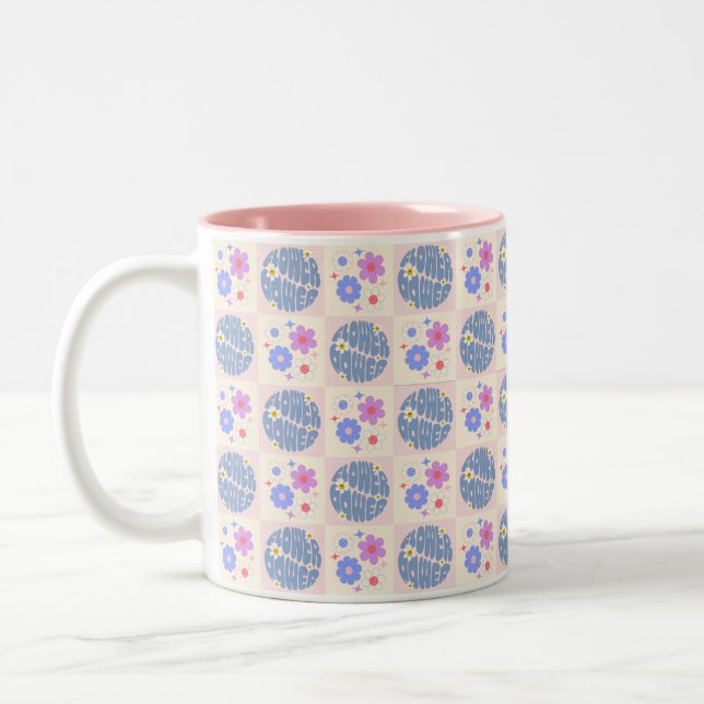 niedlich Retro Daisy Blume Muster Boho Floral Zweifarbige Tasse (Links)