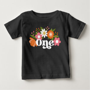 Niedlich Retro-Floral One   Baby's First Birthday Baby T-shirt