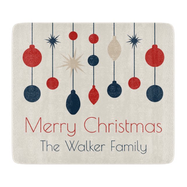 Niedlich Retro Frohe Weihnachten Red Blue Ornament Schneidebrett (Vorderseite)