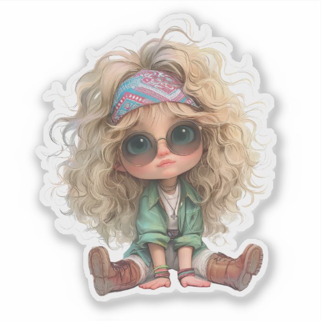 Niedlich Retro Girl Aufkleber (Vorderseite)