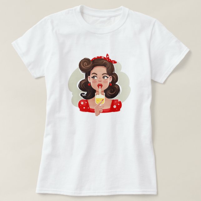 Niedlich Retro Girl Cocktail T - Shirt (Design vorne)