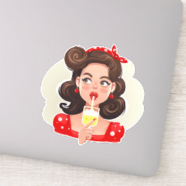 Niedlich Retro Girl Cocktail Vinyl Stickers Aufkleber