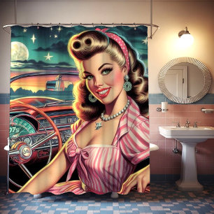 Niedlich Retro Girl Duschvorhang