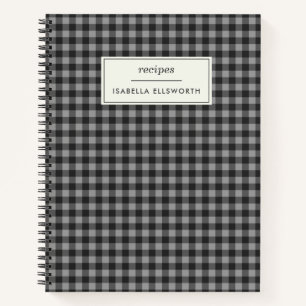 Niedlich Retro Gray Gingham Kariertes Personalisie Notizbuch